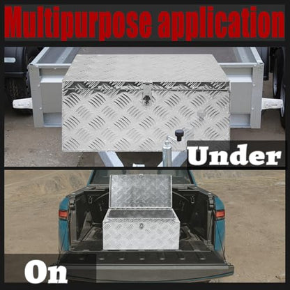 32x12x14 Inch Heavy Duty Pickup Storage Box Diamond Plate Portable Toolboxes Aluminum Underbody Truck Tool Box with Buckle Lock and Keys Suitable for Truck Bed Pickup RV Trailer - size: 32" L x12" W x14" H