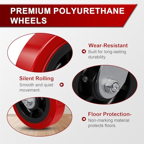 6"x 2" Heavy Duty Industrial Casters, Polyurethane on Polyolefin Core Wheel- Capacity up to 5000 Lbs (Set of 4), Use for Platform Truck, Industrial Equipment (2 Brake & 2 Rigid) - style: Size: 6 "
