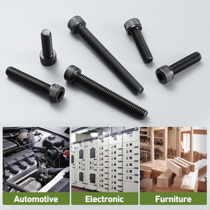 M6-1.0 x 10mm Bolt, 80PCS M6 Hex Socket Head Cap Screws Bolts, 12.9 Grade Alloy Steel, Full Threads, Allen Socket Drive, with Hex Spanner - size: M6x10mm