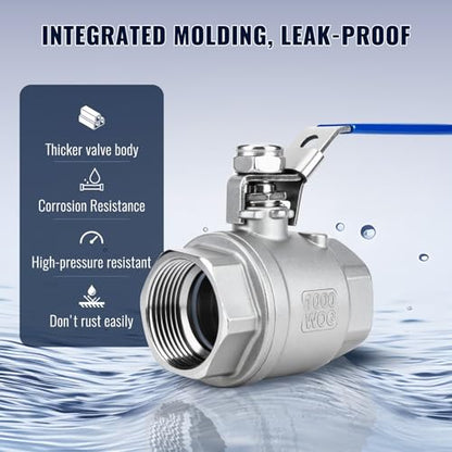 2 Pack 1-1/4" Ball Valves NPT Female Valve 304 Stainless Steel Full Port Locking Ball Valve Handle, Heavy Duty Shut Off Valve for Home and Industrial (1-1/4 Inch) - size: 1-1/4 Inch