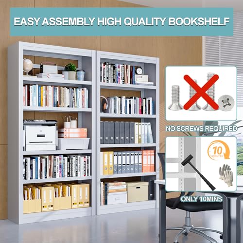 Bookshelf,6-Tier Adjustable Steel Book Shelf,61" H Heavy Duty Metal Bookcase for Home/Office/Garage,White Shelf (White, 61" Tall) - color: White, size: 61"H*27.5"W