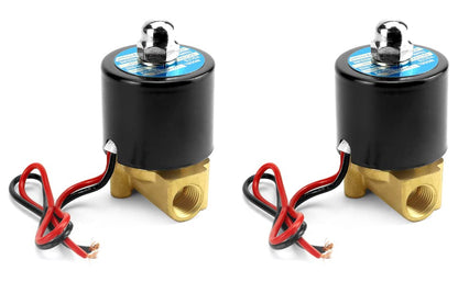 QWORK 1/4" G Thread Brass Electric Solenoid Valve 12V DC Normally Closed, 2 Pack Suitable for Water, Air, Gas, Fuel, and Oil with Gasket