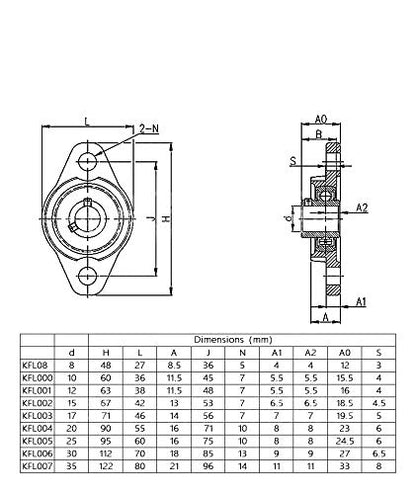 2PCs KFL001 (KFL12) ID12mm Mounted Flange Block Bearings Self-aligning Zinc Aluminum Alloy Support for Diameter 12mm Linear Motion Shaft Rod - size: 2pcs KFL001(12mm)