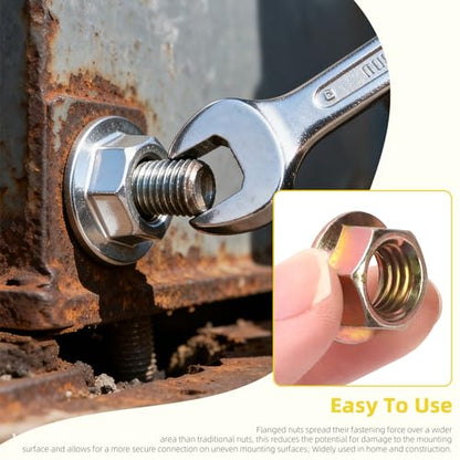 150Pcs M3 M4 M5 M6 M8 M10 Serrated Flange Nuts, Carbon Steel Yellow Zinc Plated Metric Flange Hex Lock Nuts for DIY Home Mechanism