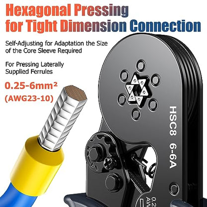 Preciva Ferrule Crimping Tool Kit with 1900PCS Wire Connectors, Hexagonal AWG23-10 Sawtooth Self-Adjustable Ratchet Wire Terminals Crimper Kit