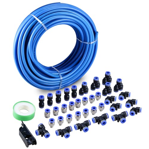 100ft 10mm OD 6.5mm ID Polyurethane PU Air Hose Pipe Tube Kit - Air Line Tubing and Push to Connect Fittings - size: 10mm OD - 100ft/30m