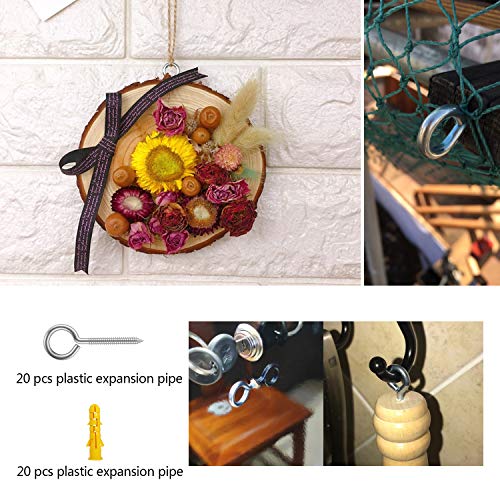 Pack of 20 Metal Hook Heavy-Duty Eye Screws, 304 Stainless Steel Screw Hooks, self-Tapping Eye Ring Bolt Hooks, Wood Terminal Eye Hole Hooks, Pendant Lights Wires, Strong Indoor - size: 20 Pack - 2-3/4"