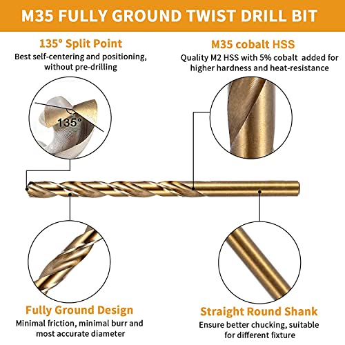 3/32 Inch Cobalt Drill Bit Set, M35 Jobber Length Twist Drill Bits,Suitable for Drilling in Hard Metal, Stainless Steel, Cast Iron,20 Pieces - size: 3/32"(20pcs)
