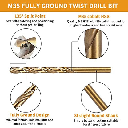 3/32 Inch Cobalt Drill Bit Set, M35 Jobber Length Twist Drill Bits,Suitable for Drilling in Hard Metal, Stainless Steel, Cast Iron,20 Pieces - size: 3/32"(20pcs)