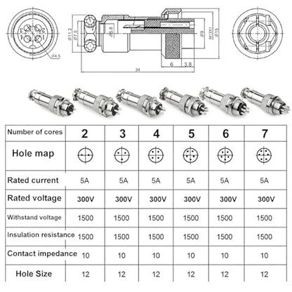 Clyxgs 6-Core Aviation Plug Connector Male Female 12mm Panel Mount Metal Wire Adapter Waterproof Cap 10PCS - style: GX12-6-10