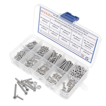 260PCS #4-40 UNC 304 SS Button-Head Socket Cap Screws & Hex Nuts Kit - size: #4-40 UNC