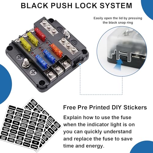 6 Way 12V Fuse Box Waterproof Fuse Box Holder with LED Indicator