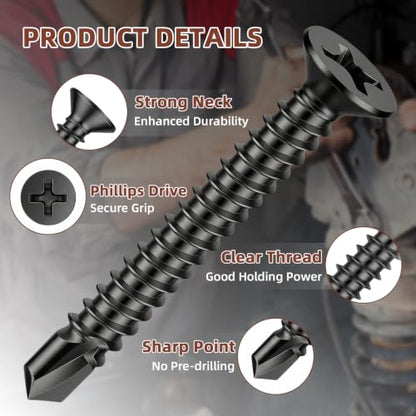 Mellewell #6 x 3/4" Black Flat Head Sheet Metal Screws, 100 PCS - color: Black, size: #6 x 3/4"