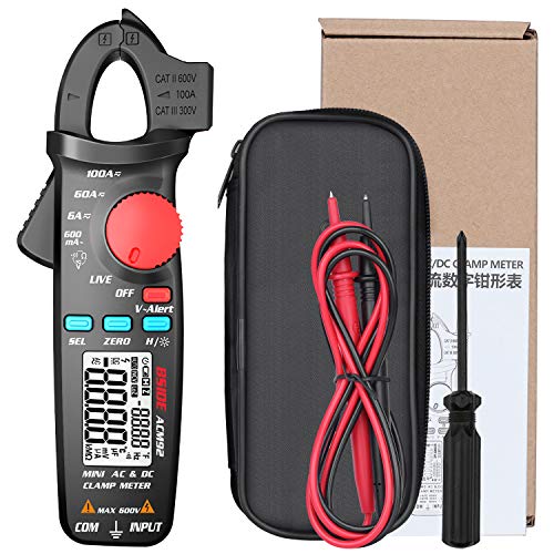 BSIDE DC Current Clamp Meter 6000 Counts Digital Multimeter Amp Continuity Ohm Hz Live Check V-Alert Voltage Tester with Back Clip