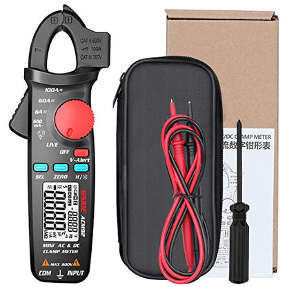 BSIDE DC Current Clamp Meter 6000 Counts Digital Multimeter Amp Continuity Ohm Hz Live Check V-Alert Voltage Tester with Back Clip