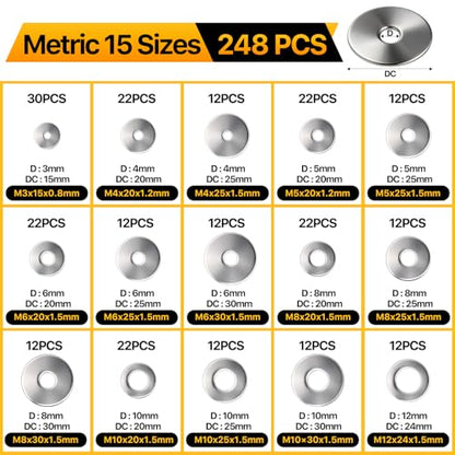 530PCS Flat Washers Assortment Kit, 304 Stainless Steel Washers - style: 530PCS (Metric+SAE)