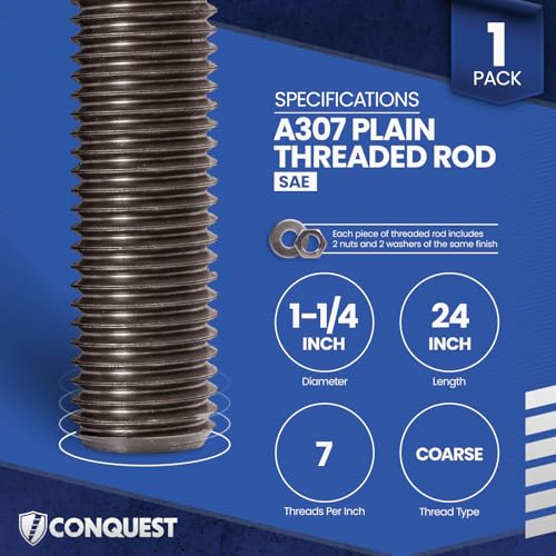 Conquest A307 Unfinished Threaded Rod 1-1/4"-7 x 24, - size: 1-1/4"-7 x 2'