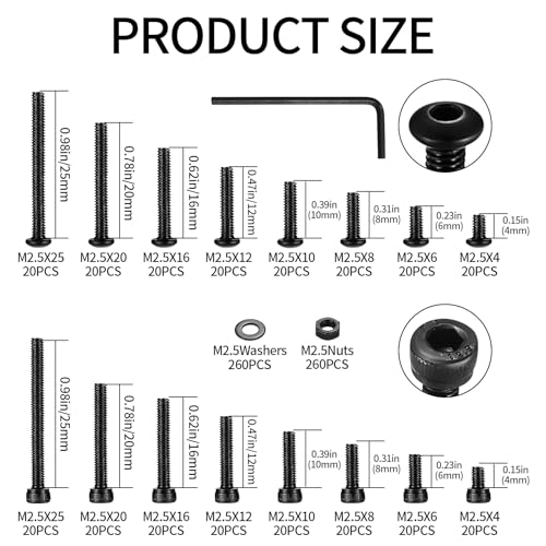 840Pcs Black Carbon Steel M2.5 Hex Socket Screws & Nuts Assortment Kit - color: M2.5 840 Black