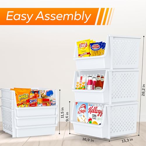 XLarge Stackable Storage Bins Open Front for Pantry Storage, 6 Pack - White - color: White, size: 6 Pack - XLarge