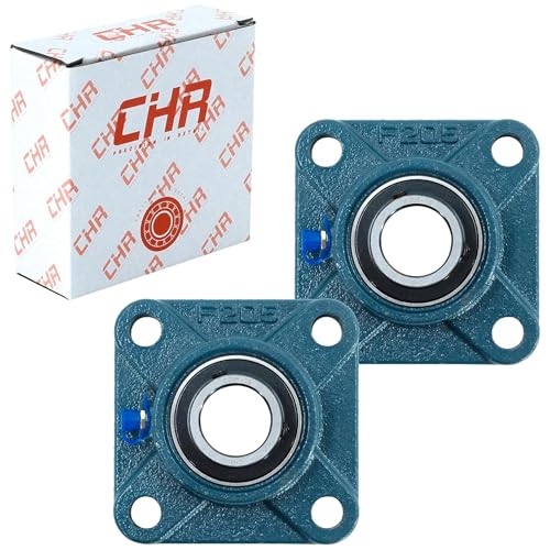 CHR 2 Pack UCF205-16 Pillow Block Bearings | Square Flange Mounted Pillow Block Bearings - Chrome Steel with 1" Bore | ISO 9001-2015 Certified - size: 2, style: UCF205-16