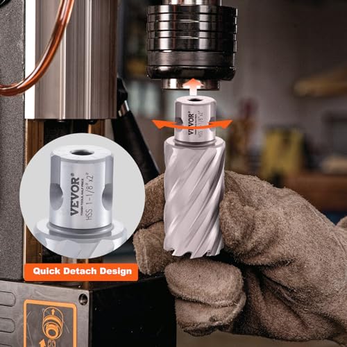 VEVOR Annular Cutter Set, 6 pcs Universal Shank Mag Drill Bits, 2" Cutting Depth, 1" to 2" Cutting Diameter, M2AL High-Speed Steel, with 2 Pilot Pins and Portable Case, for Using with Magnetic Drills - size: 1" - 2" * 2"(Universal)