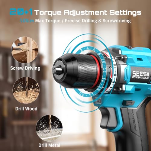 Seesii Impact Wrench Drill Driver,Power Tool Combo Kit For Car Home DIY - color: Light Blue 1000n.m + Two Batteries