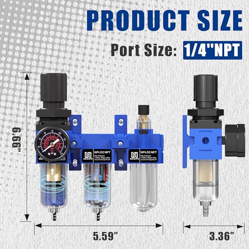 NEWPO 1/4" NPT Compressed 3-Stage Air Filter Regulator Lubricator Combo - color: 2 Filter, size: 1/4" NPT