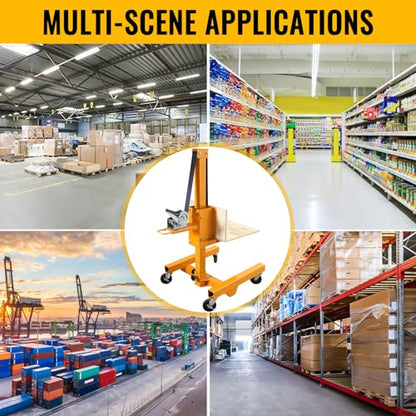 Material Lift Winch Stacker, 330 Lbs Capacity, 72" Max Height Adjustment, Hand Winch Lift Truck, Steel Portable Load Lifter for Workshop, Warehouse,Cabinet Lift