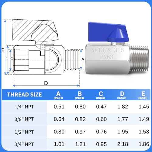 ChillWaves 316 Stainless Steel Mini Ball Valve, Shut Off Switch Ball Valve 3/8" NPT Male x 3/8" NPT Female Thread Pipe Fitting(2-PACK) - size: 3/8" NPT