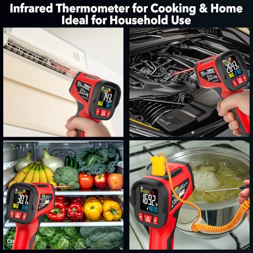 Infrared Thermometer Gun, 1472°F Digital Laser Temperature Gun with Probe
