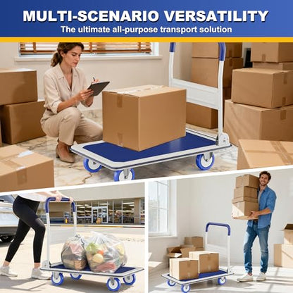 Foldable Push Cart Dolly | 330 lbs. Capacity | Heavy Duty Moving Platform Hand Truck with Swivel Wheels | Small Flatbed Cart | Space Saving Push Handle-Yellow - color: Yellow-330 Lbs. Capacity