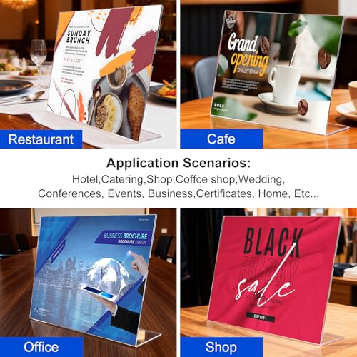 Acrylic Sign Holder 8.5 x 11 Horizontal , Clear Plastic Display Stand for Tabletop, Acrylic Stands for Flyers, Table Paper Holder, Vertical Sign Holder 8.5x11 for Restaurants, Office and School (Slant 15 Pack 11x8.5) - size: Slant 15 Pack 11x8.5