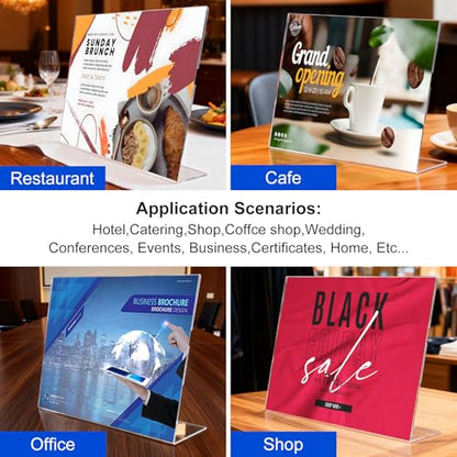 Horizontal Acrylic Sign Holder 5 x 7, L-Shape Clear Plastic Display Stand for Tabletop, Acrylic Stands for Flyers, Table Paper Holder, Vertical Sign Holder 5x7 for Restaurants, Office and School (Slant 6 Pack 7x5) - size: Slant 6 Pack 7x5