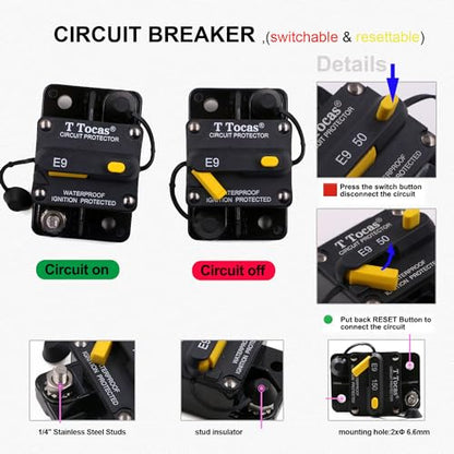 E9 1/4" Studs 40A Amp Circuit Breaker w/Manual Reset 12-72V DC UL - size: 40A