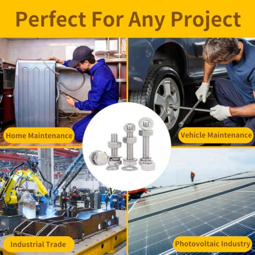 246Pcs Hex Bolts and Nuts Assortment Kit,1/4-20,5/16-18,3/8-16 Stainless Steel Assorted Hex Head Bolts and Nuts,Flat & Lock Washers Set,Fully Threaded,for Home, Auto,Electronic & Industrial Repair - size: 1/4,5/16,3/8
