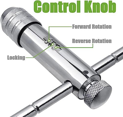 2Pcs Ratchet T Handle Tap Wrench, Adjustable T Bar Handle Holder Ratcheting Wrench for Metric M3-M8 / M5-M12 Thread Screw Taps
