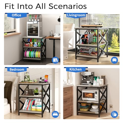 METYERRY 23.6"x23.6" Large Printer Stand with Power Outlet, 3 Tier Cart - color: Greige