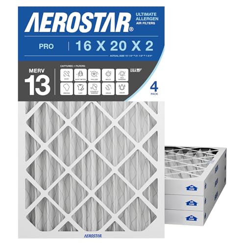 Aerostar Air Filter 16x20x2 MERV 13 AC Filter, HVAC, Furnace Filter, 4 Pack - style: 4 PACK