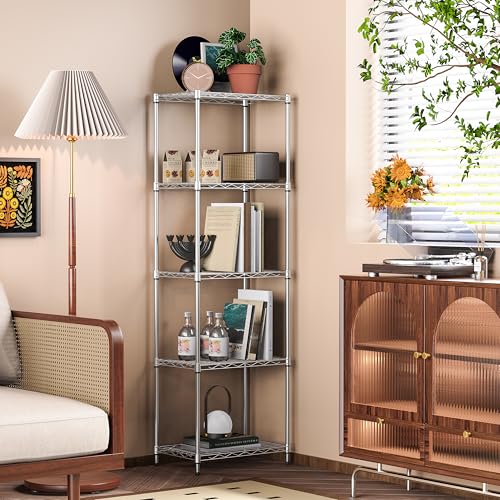 IZEUK 5 Tier Metal Wire Shelf Unit, Chrome Storage Rack Organizer for Kitchen, Bedroom, Living Room or Laundry Room, 17.7" W x 11.8" D x 55.0" H - color: Chrome, size: 5Tier，11.8"D × 17.7" W× 55.0"H