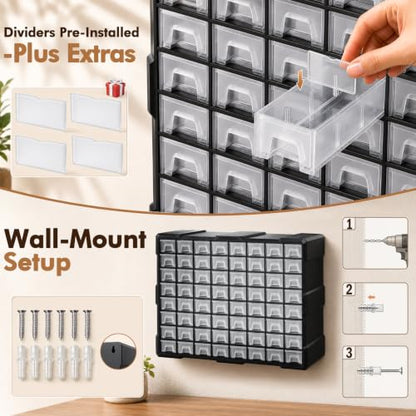 64-Drawer Organizer Craft Organizers and Storage with Dividers Labels - size: 64 Drawer