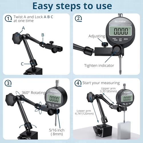 Digital Dial Indicator Set,0.0005in Resolution,132lb Magnetic Base - style: Digital Dial