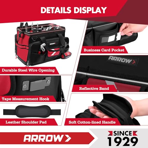 ARROW 17" Large Tool Bag with 36 Multipurpose Pockets, Tool Bags for Men - size: 17 Inch
