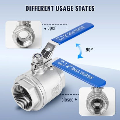 2 Pack 2" Ball Valves NPT Female Valve 304 Stainless Steel Full Port Locking Ball Valve Handle, Heavy Duty Shut Off Valve for Home and Industrial (2 Inch) - size: 2 Inch