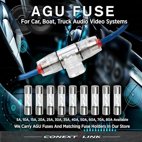 FHZ1U30-5 1pc 4 8 AWG AGU Fuse Holder with 5pcs Fuses Zinc Die Cast Nickel Plated (30 Amp) - size: 30 Amp