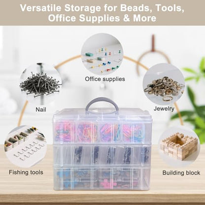 59 PCS Stackable Bead Organizer Box with Removable Cases, Labels & Handle - color: 59 Pcs Storage Box
