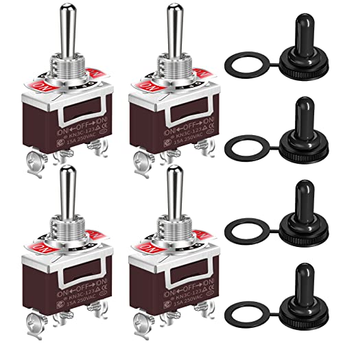 DaierTek Waterproof Momentary Toggle Switch 12V DC 20A Heavy Duty Marine SPDT Switch Rocker 3 Way (ON)-Off-(ON) 250V AC 15A with Weatherproof Boot Cap Cover for Auto Car Boat -4pcs - size: Screw (ON)-OFF-(ON) with Weatherproof Boot Cap