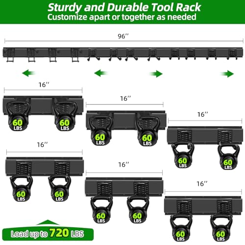 Garage Wall Organizer, 96 in Garden Tool Organizer with 12 Adjustable Hooks - size: 96 inch 12-Hook