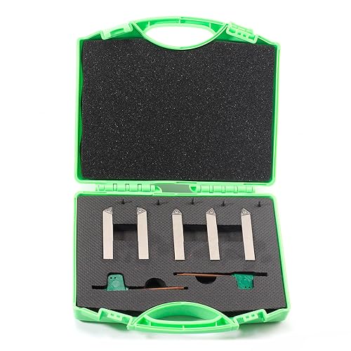 Mini Indexable Lathe Turning Tool-3/8" Shank Nickel Plated 5 Pieces Carbide Turning Tool Set, Metal Lathe Cutting Tools with Carbide Inserts TCMT110204(TCMT21.51)
