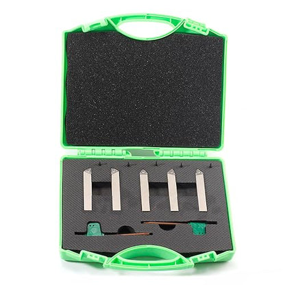 Mini Indexable Lathe Turning Tool-3/8" Shank Nickel Plated 5 Pieces Carbide Turning Tool Set, Metal Lathe Cutting Tools with Carbide Inserts TCMT110204(TCMT21.51)