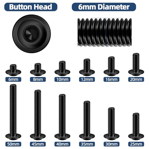 M6 x 35mm Flanged Button Head Socket Cap Screws, Black Oxide, Full Thread, Allen Socket Drive, 304 Stainless Steel, 25 PCS - color: Black, size: M6 x 35mm